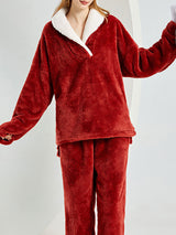 2Pcs Fleece Lapel Long Sleeve Pajamas