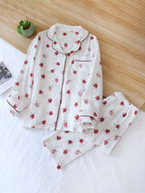 Cherry Printed Long Sleeve Cotton Pajamas