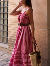 Spaghetti Strap Embroidery Knitted Maxi Dress