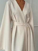 Slit Long Sleeve Tie Waist Dress