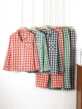 Kafiloe Plaid Long Sleeve Cotton Pajamas