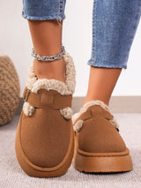 Platform Suede Buckle Furry Slippers