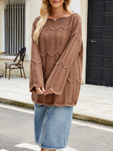 Hollow Out One Shoulder Jacquard Sweater