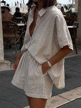 Striped Short Sleeve Shirt With Shorts Set