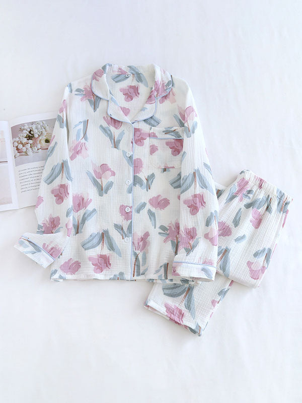 Floral Print Long Sleeve Pajama Set