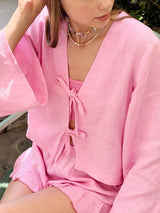 Lace-up Long Sleeve Shirt & Shorts Set