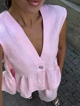 V Neck Sleeveless Vest & Long Pant Set