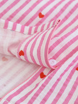 Small Heart Print Three Pieces Cotton Pajama Set