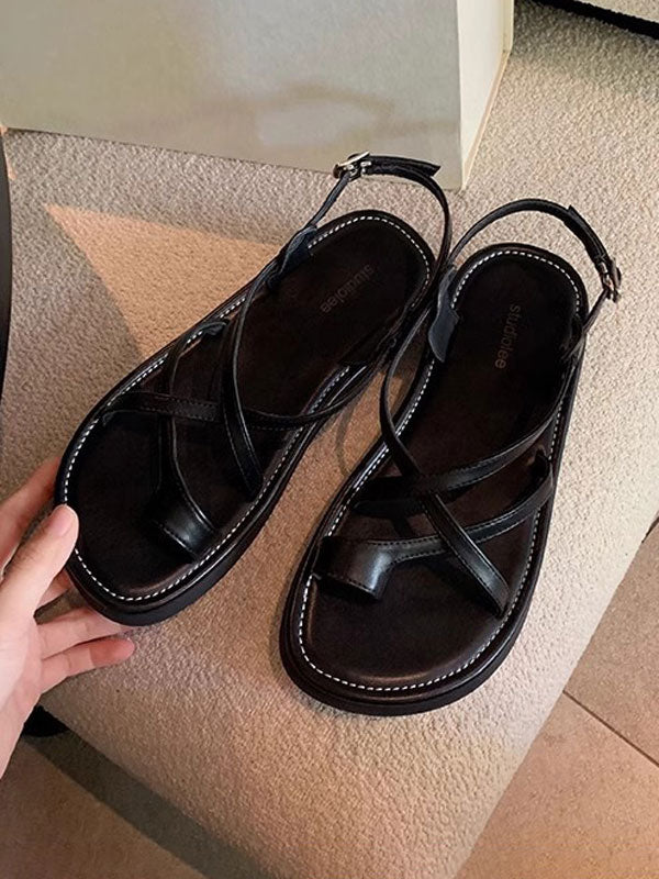 Straps Solid Color Flat Sandals