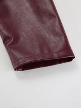 Wine Red Zipper Faux Leather Jacket