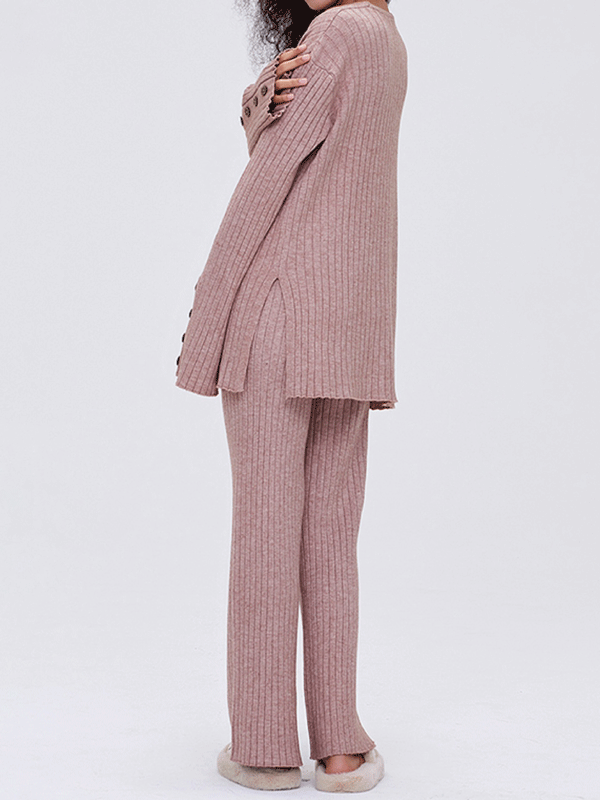 Button Design Solid Color Knit Suit