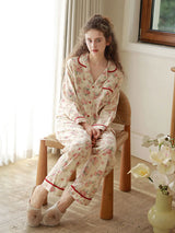 Rose Print Long Sleeve Cotton Pajama Set
