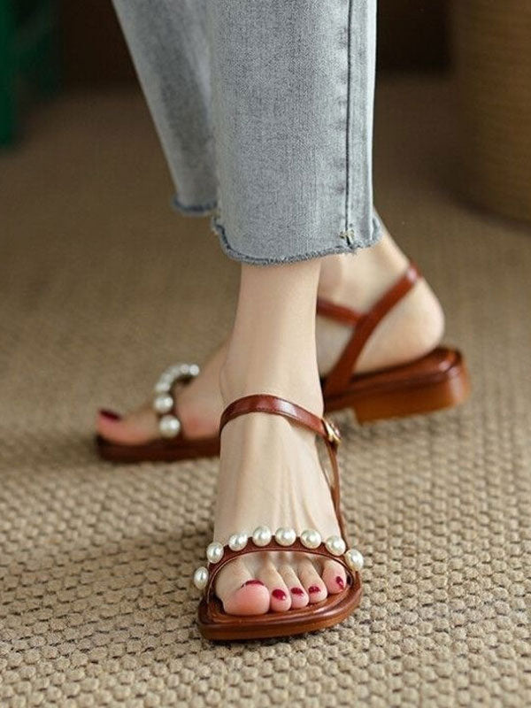 Pearl Square Toe Strap Sandals