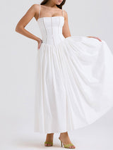 Sleeveless Square Neck Maxi White Dress