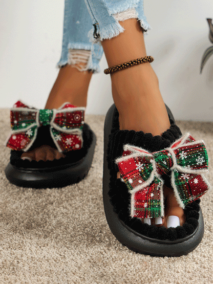 Christmas Bow Glitter Slippers