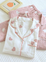 Heart Printed Long Sleeve Cotton Pajama Set