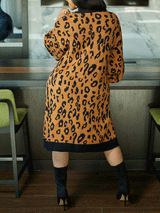 Leopard Print Open Front Knitted Cardigan