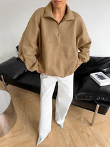 Solid Color Drop Shoulder Stand Collar Sweatshirt