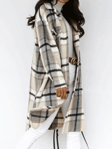 Long Sleeve Plaid Fuzzy Button Down Coat