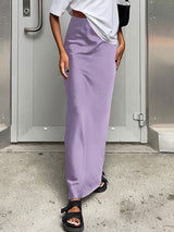 Solid Color Satin Long Skirt