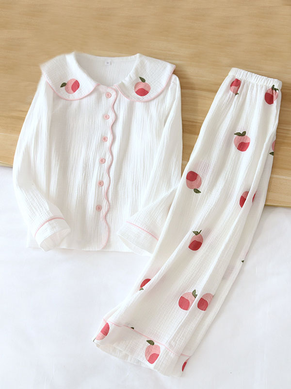 Peach Print Cotton Pajama Set