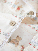 Lace Trim Long Sleeve Cotton Pajama Set