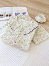 Doll Collar Printed Button-Up Long Sleeve Pajamas