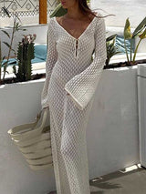 Cover Up Long Sleeve Open Back Maxi Dress
