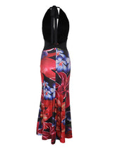 Halter Deep V Neck Printed Maxi Dress