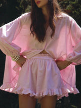 Striped Ruffle Two Piece Shorts Set