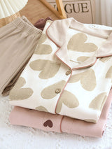 Thickened Ribbed Heart Long Sleeve Pajama Set