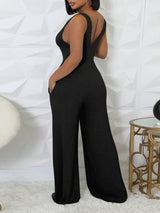 Solid Color Ribbed Knit Vest Jumpsuit Set