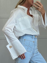 White Long Sleeve Lapel Shirt