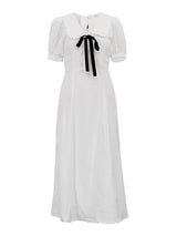 French Puff Sleeve Midi White Dress