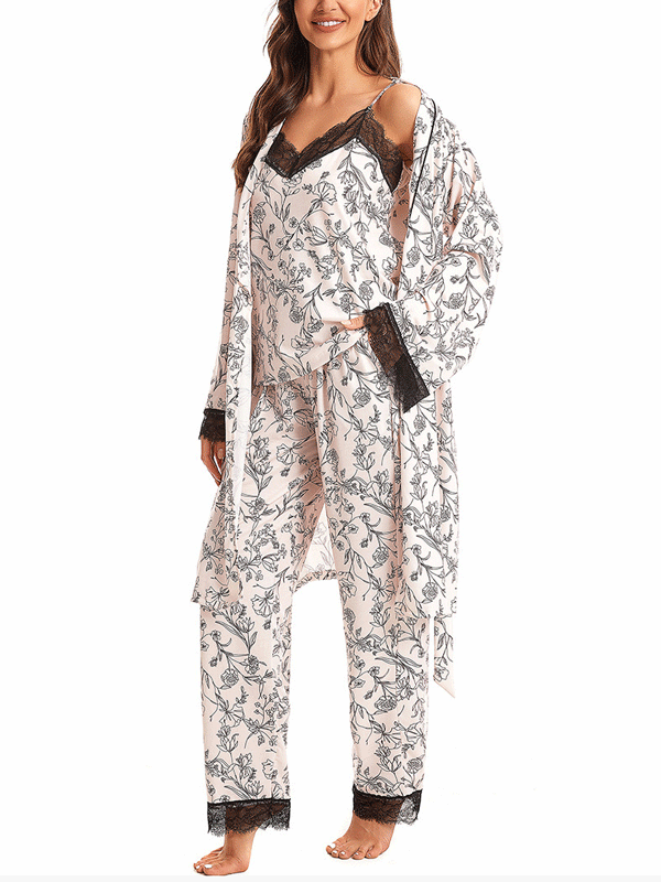 Three Pieces Printed Pajama Set