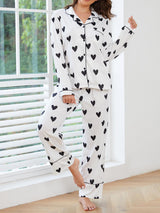 Heart Print Long Sleeve Pajama Set