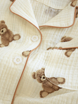 Long Sleeve Cotton Bear Print Crepe Pajamas