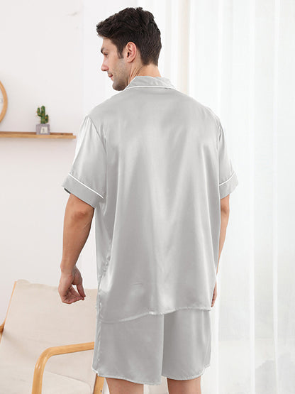Solid Color Short Sleeve Silk Pajama Set