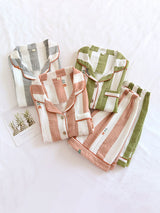 Cartoon Squirrel Short Sleeve Striped Pajama Set