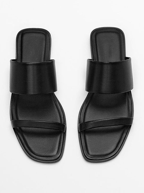 Leather Open Toe Flat Sandals