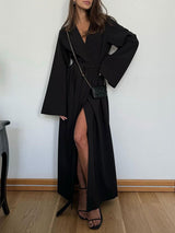 Slit Long Sleeve Tie Waist Dress