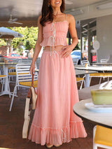 Ruched Crop Top &  Maxi Skirt Two Piece Set