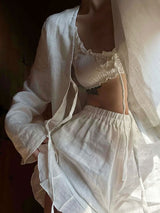 Lace-up Long Sleeve Shirt & Shorts Set