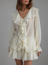 Ruffle Frill Long Sleeve Shirt & Shorts Set
