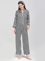 19 Momme Strip Print Long Sleeve Pajama Set