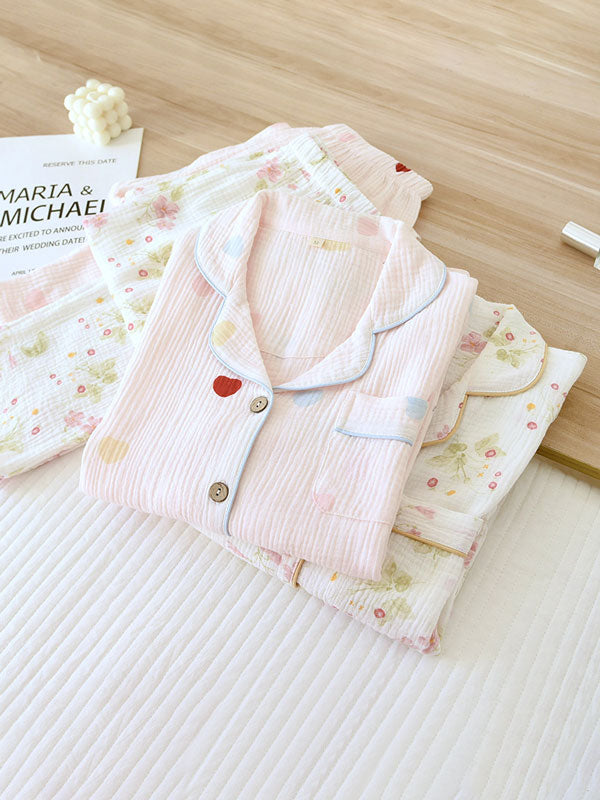 Pink Floral Long Sleeve Cotton Pajama Set