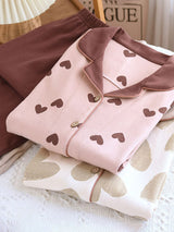 Thickened Ribbed Heart Long Sleeve Pajama Set