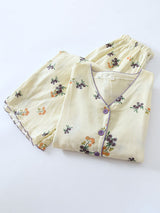 V Neck Button Cotton Pajama Set