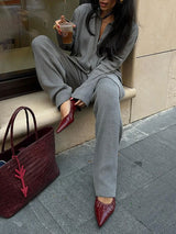 Knitted Solid Color Two Pieces Set