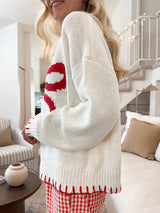 Bow Jacquard Round Neck Sweater